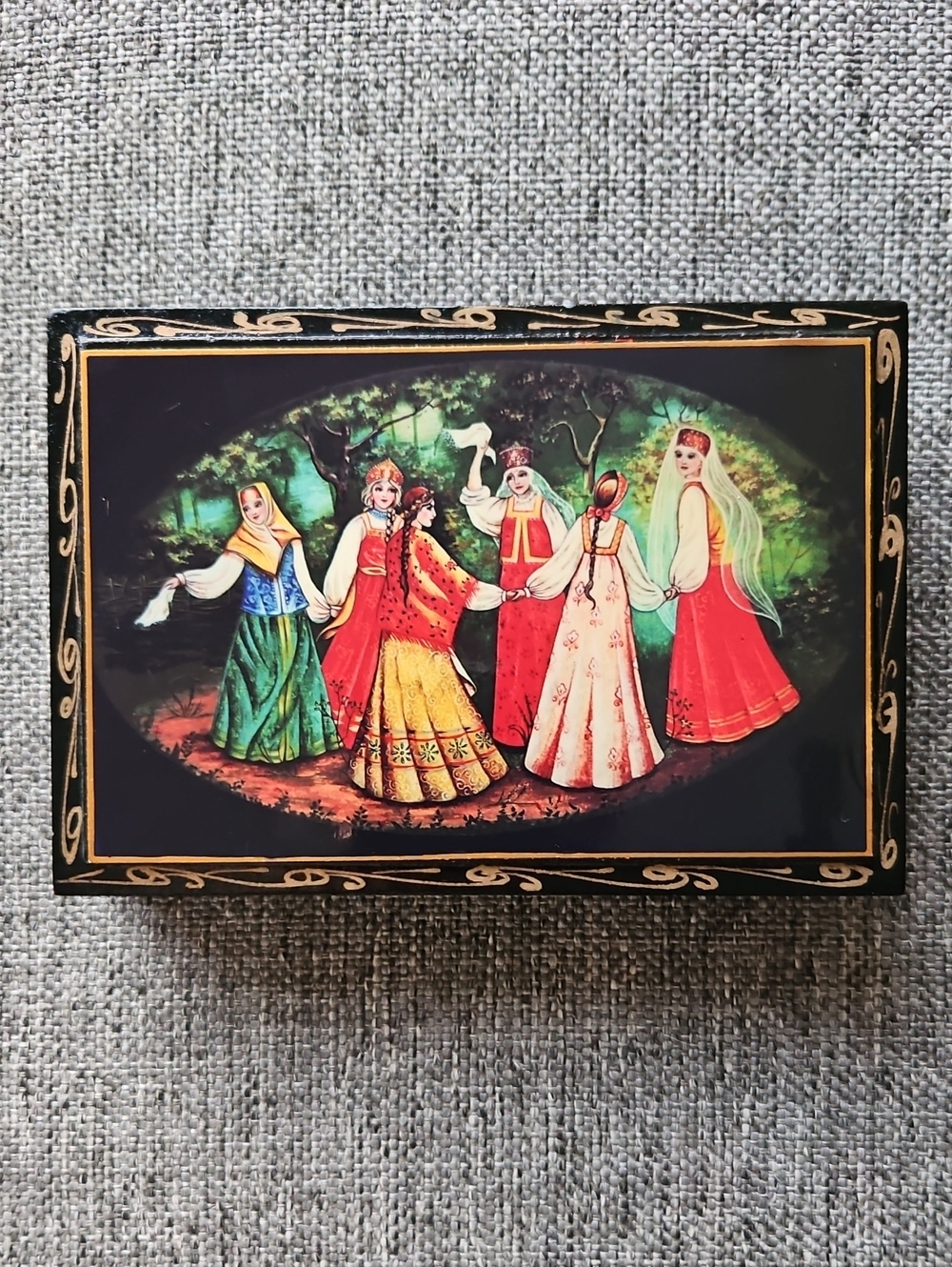 Vintage Russian Lacquered Trinket Box
